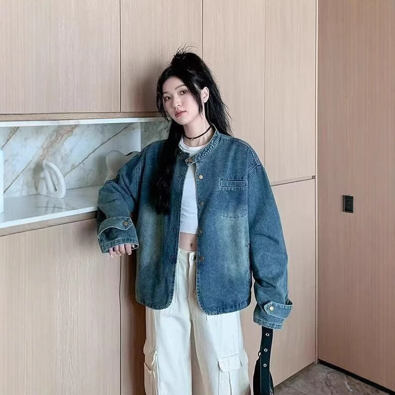 Vintage Distressed Short Denim Jacket Women