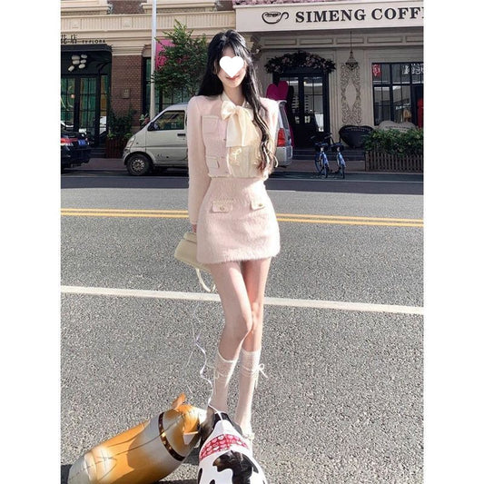 Short Coat Shirt High Waist Short Skirt Elegant Socialite Two-piece Suit