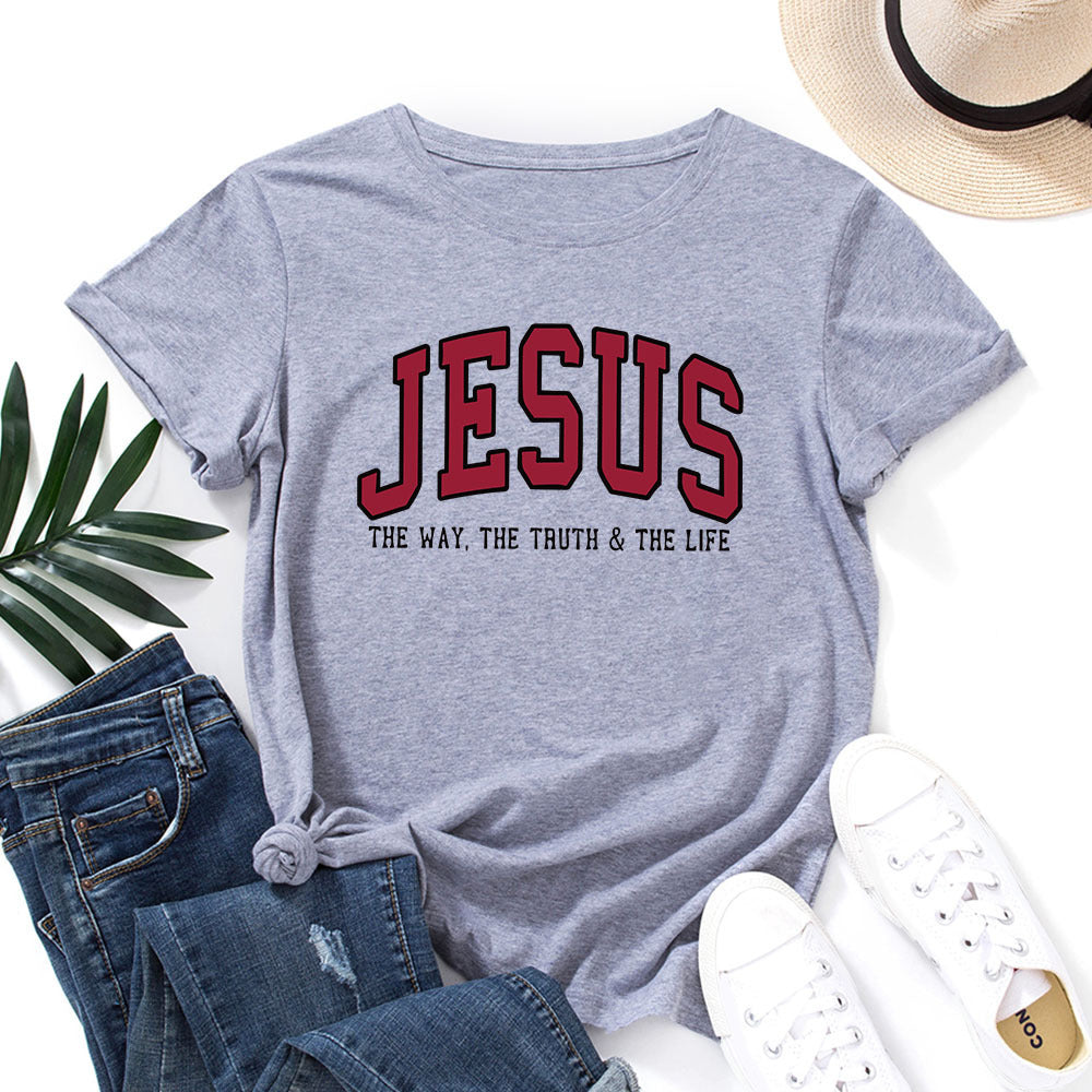 Women's JESUS Printed Loose Round Neck Short Sleeve T-shirt
