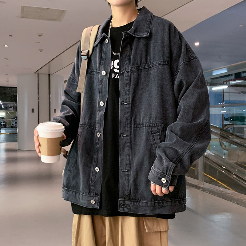 Mens Korean-style Trendy American Workwear Vintage Denim Jacket