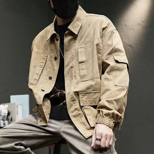 Loose-fitting Trendy Vintage Denim Jacket With Multiple Pockets