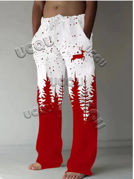 Mens Casual Santa Claus-print Pants With A Drawstring And A Relaxed Fit