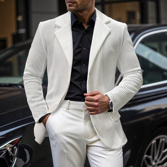 Mens Solid Color Loose Fit White Suit Casual Jacket