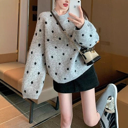 Solid Color Polka Dot Pullover Women's Sweater