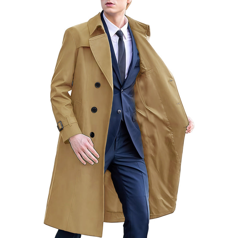 Men's Solid Color Long Trench Coat