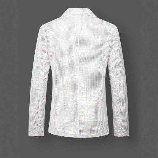 Mens Solid Color Loose Fit White Suit Casual Jacket