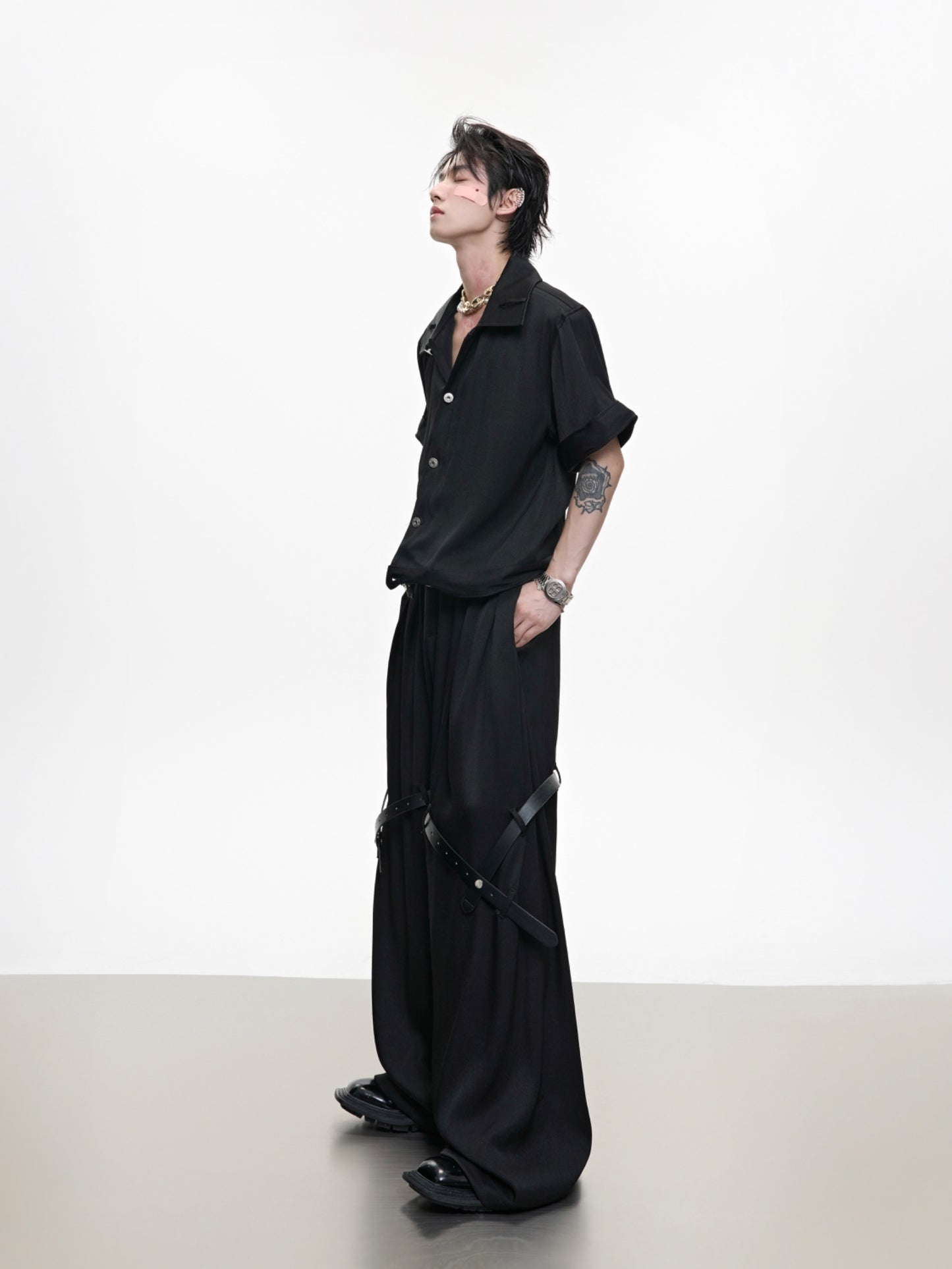 Ice Solid Color Advanced Suit Belt Stitching Pants