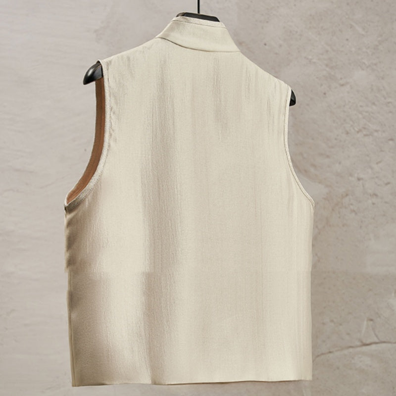 Elegant New Chinese-style Set Bamboo Embroidery Slanted Placket Stand Collar Vest Top