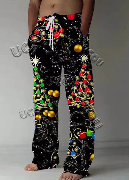 Mens Casual Santa Claus-print Pants With A Drawstring And A Relaxed Fit