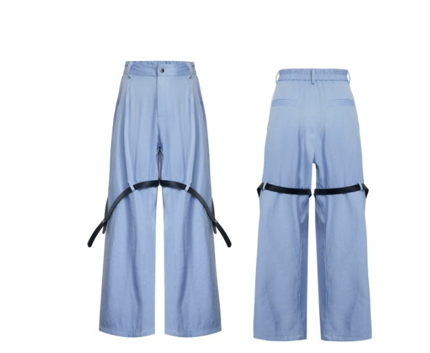 Ice Solid Color Advanced Suit Belt Stitching Pants