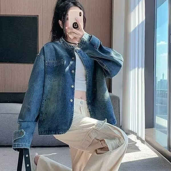 Vintage Distressed Short Denim Jacket Women