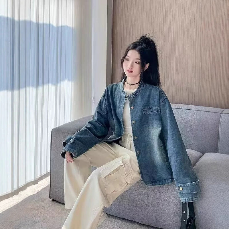 Vintage Distressed Short Denim Jacket Women