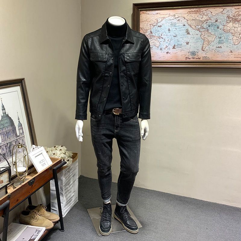 Male Simplicity Short Casual Biker's Leather Jacket