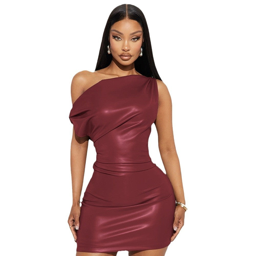 Sexy Oblique Shoulder Temperament Sheath Dress